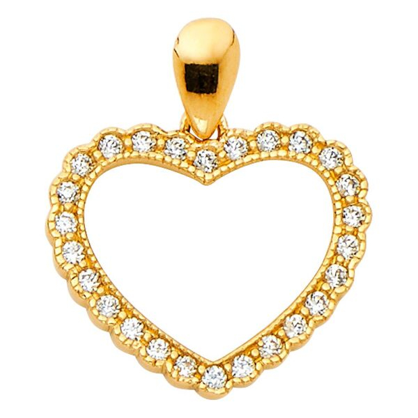 14K Open Heart CZ Pendant