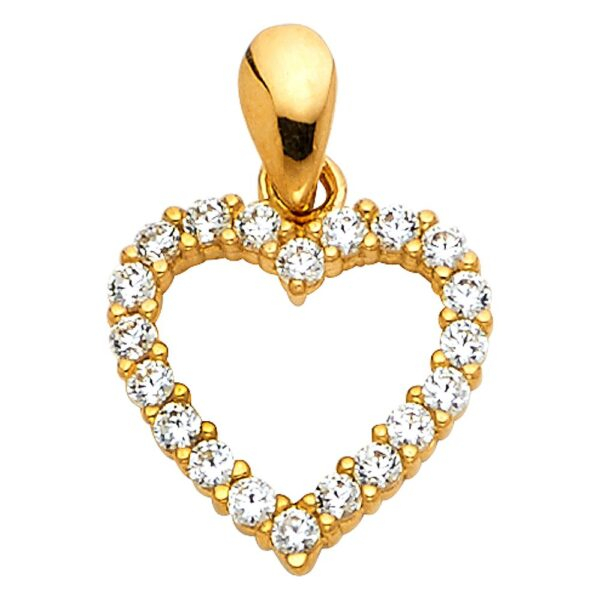 14K Open Heart CZ Pendant