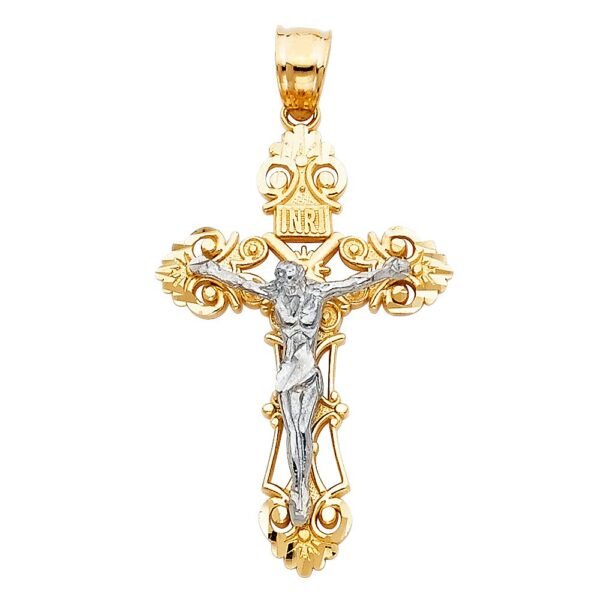 14K 2T Jesus Crucifix Cross Religious Pendant