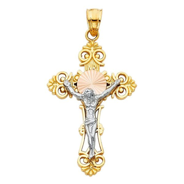 14K 2T Jesus Crucifix Cross Religious Pendant