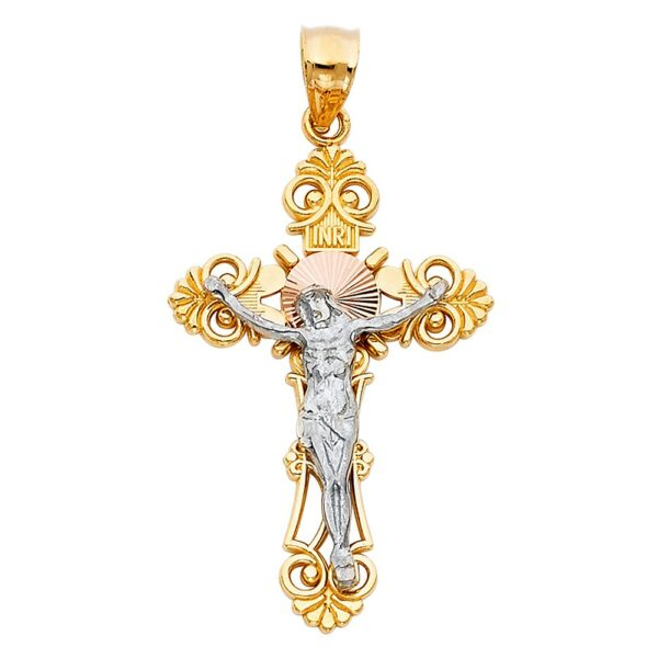 14K 2T Jesus Crucifix Cross Religious Pendant