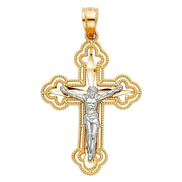 14K 2T Jesus Crucifix Cross Religious Pendant