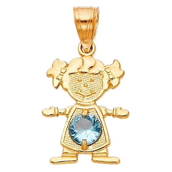14K March Birthstone CZ Girl Pendant