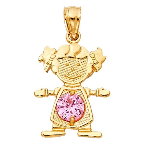 14K October Birthstone CZ Girl Pendant