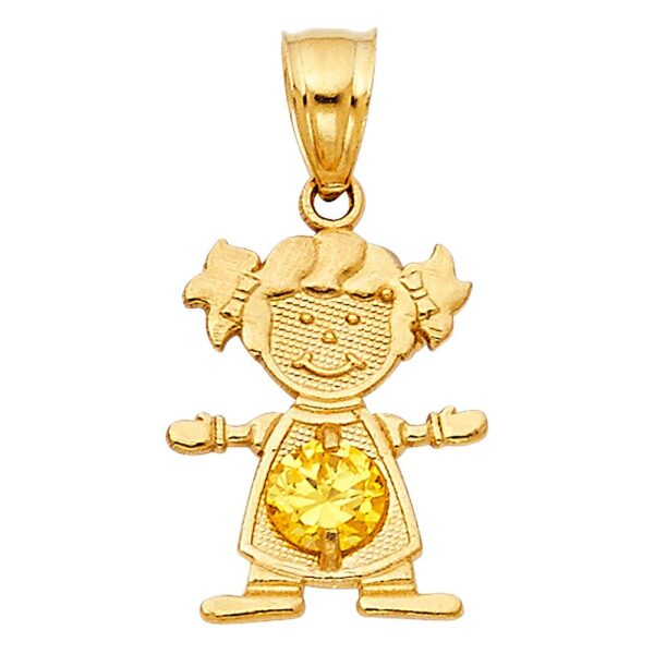 14K November Birthstone CZ Girl Pendant