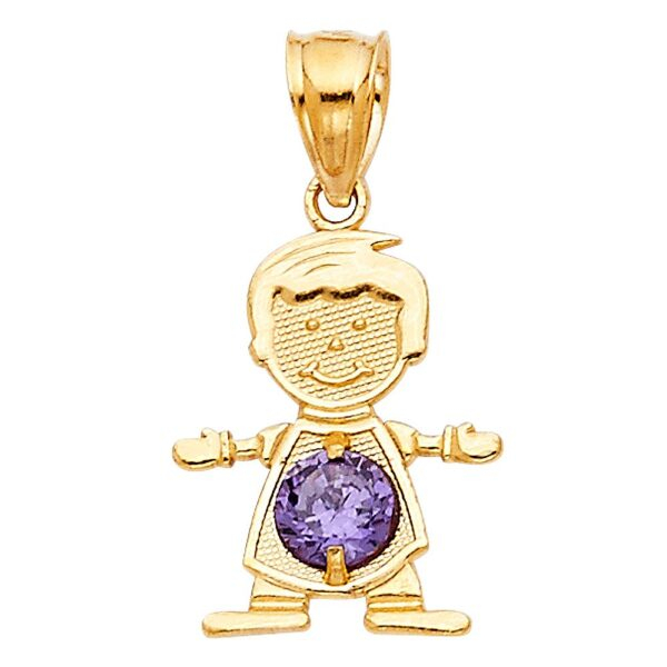 14K February Birthstone CZ Boy Pendant