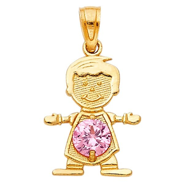 14K October Birthstone CZ Boy Pendant