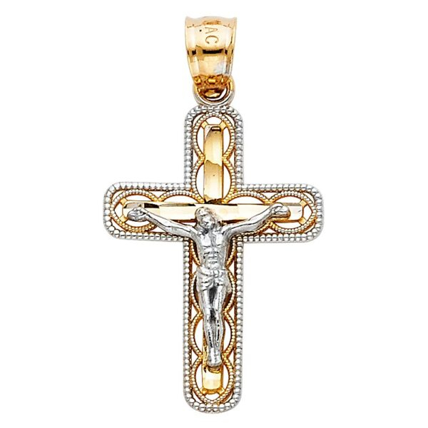 14K 2T Jesus Crucifix Cross Religious Pendant