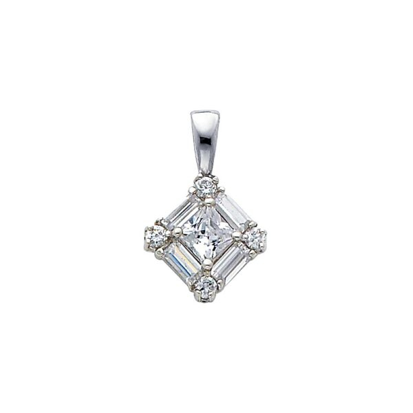 14K Cluster CZ Square Pendant