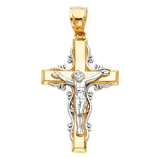 14K 2T Jesus Crucifix Cross Religious Pendant