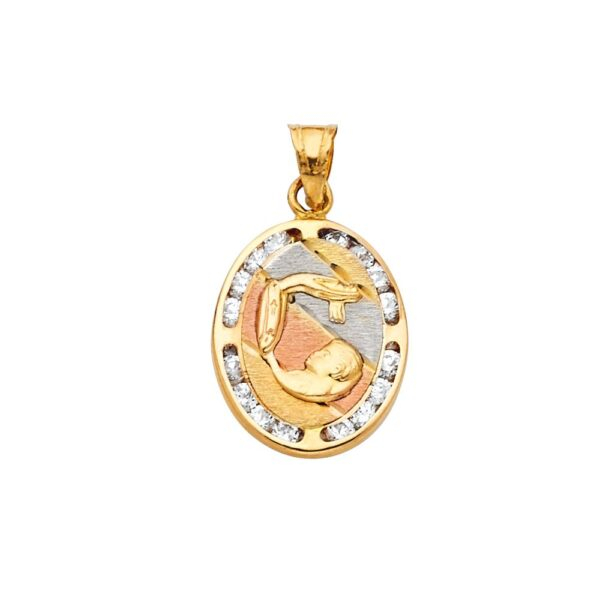 14K Baptism CZ Religious Pendant