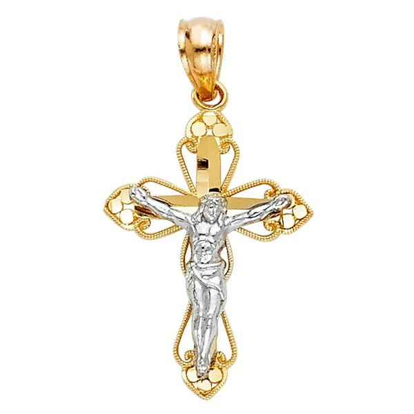 14K 2T Jesus Crucifix Cross Religious Pendant