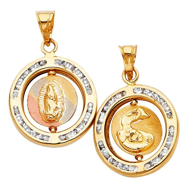 14K 3C Double Sided Round Religious Pendant