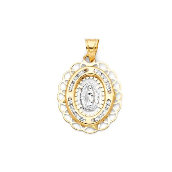 14K 2T Guadalupe CZ Religious Pendant