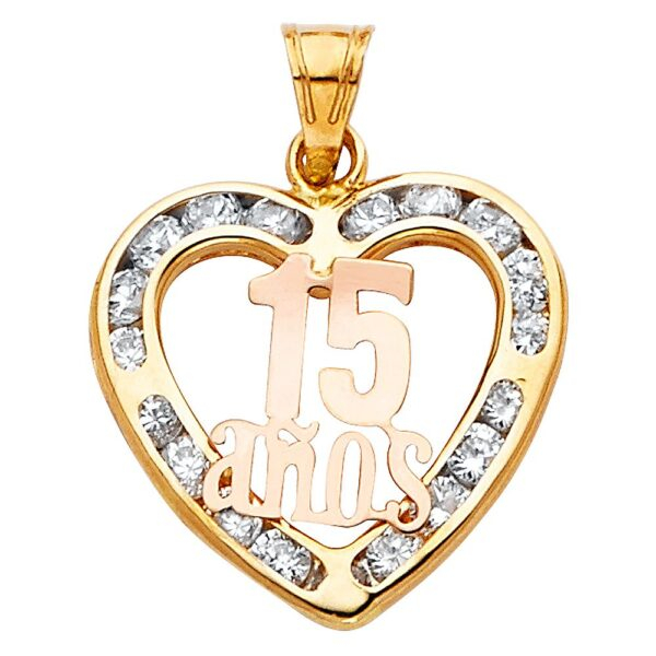 14K Sweet 15 Years CZ Pendant