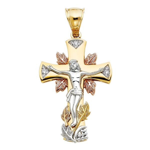 14K 3C CZ Religious Crucifix Pendant