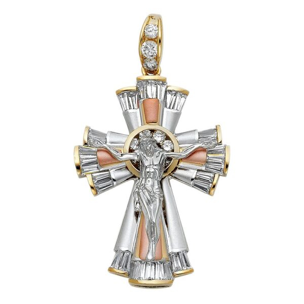 14K 3C CZ Religious Crucifix Pendant