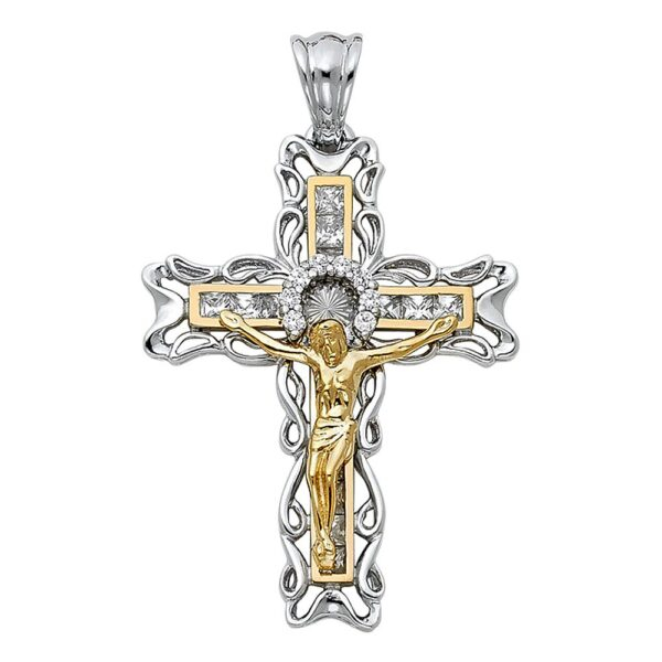 14K 2T CZ Religious Crucifix Pendant