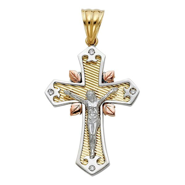 14K 3C CZ Religious Crucifix Pendant