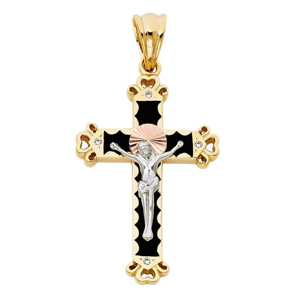 14K 3C CZ Religious Crucifix Pendant