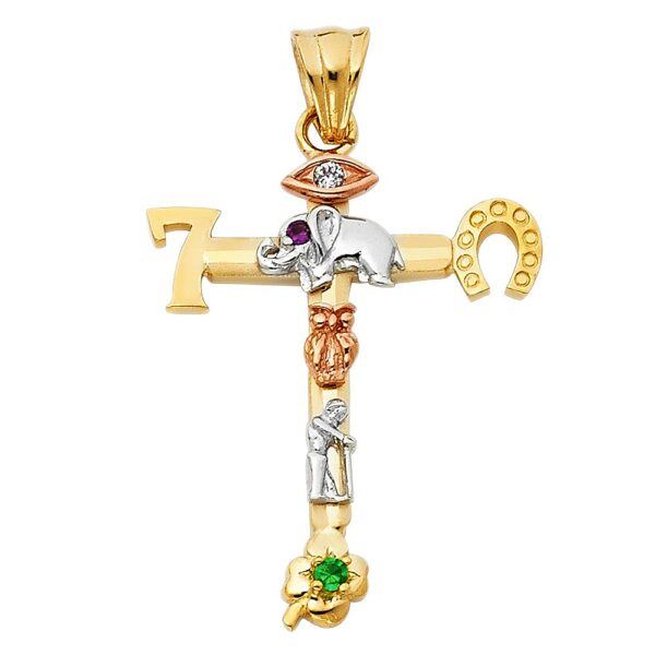 14K 3C Lucky Religious Cross Pendant