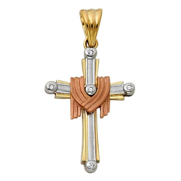 14K 3C CZ Religious Cross Pendant