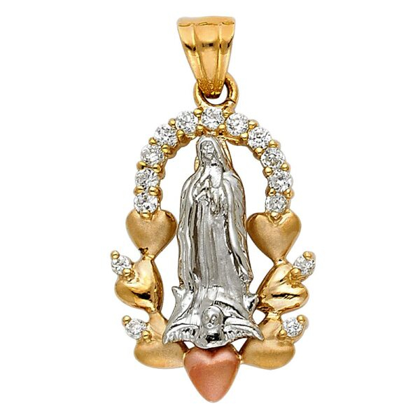 14K 3C CZ Religious Guadalupe Pendant