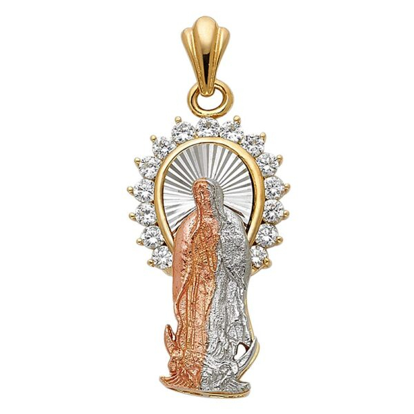 14K 3C CZ Religious Guadalupe Pendant