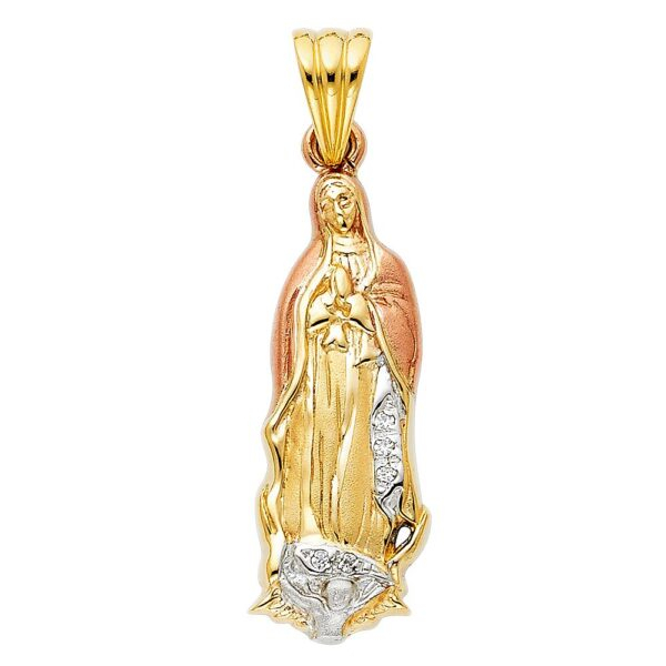 14K 3C CZ Religious Guadalupe Pendant