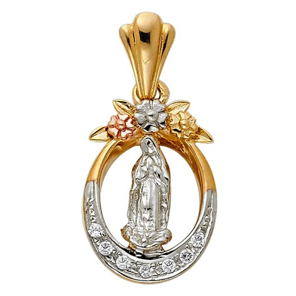 14K 3C CZ Religious Guadalupe Pendant