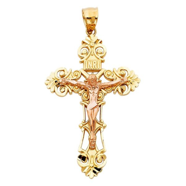 14K 2T Religious Crucifix Pendant