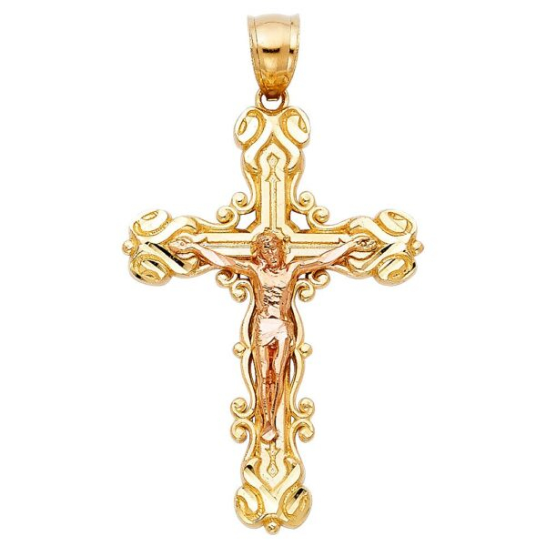 14K 2T Religious Crucifix Pendant