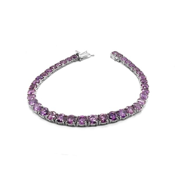 Genuine Amethyst Fancy Tennis Bracelet In Sterling Silver