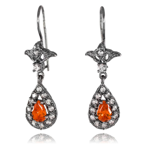 Black Silver Teardrop Garnet Cz Earrings