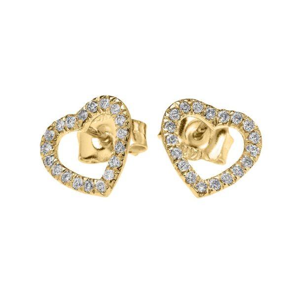 Yellow Gold Elegant Open Heart Diamond Stud Earring