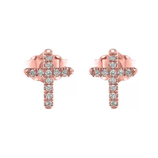 10K Rose Gold Elegant Cross Diamond Stud Earrings