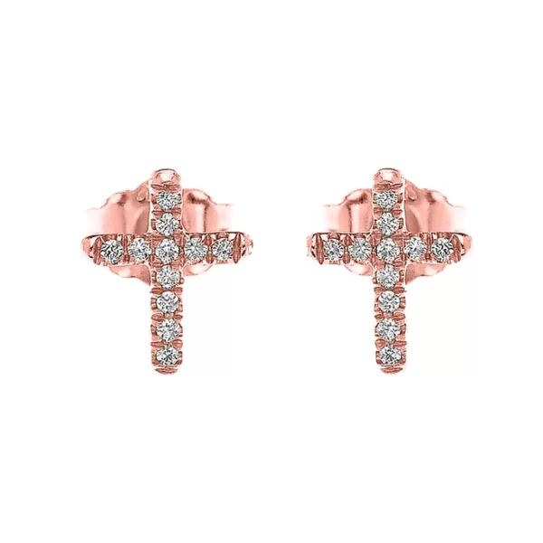 10K Rose Gold Elegant Cross Diamond Stud Earrings