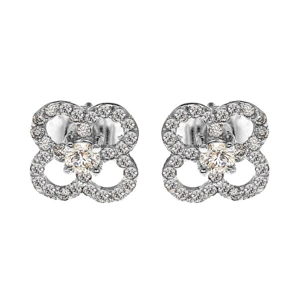 White Gold Elegant 4 Leaf Clover Diamond Stud Earrings