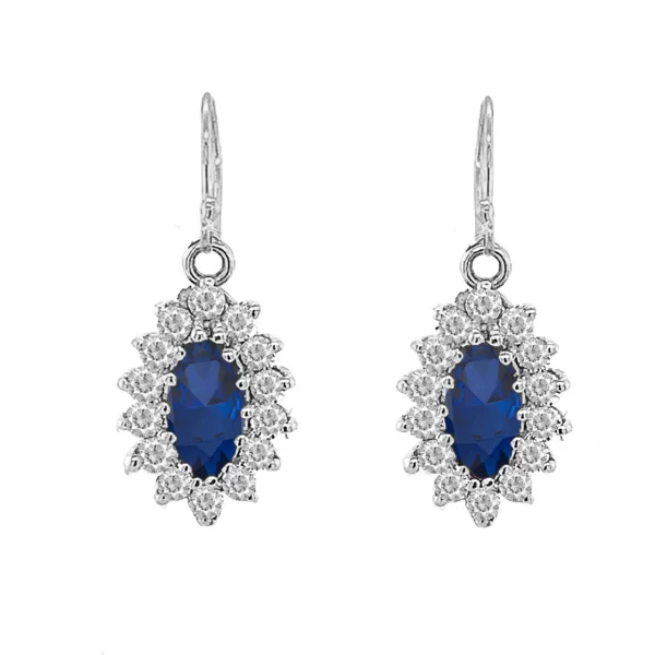 Genuine Sapphire Marquise-Shaped Fancy Dangle Earrings In Sterling Silver