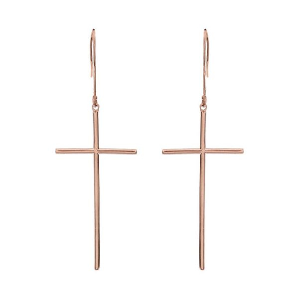 Dangling Dainty Solid Rose Gold Cross Earrings