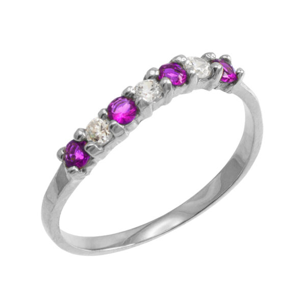 White Gold Wavy Stackable Cz Amethyst Ring