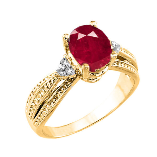 Yellow Gold Genuine Ruby And Diamond Engagement Proposal Ring