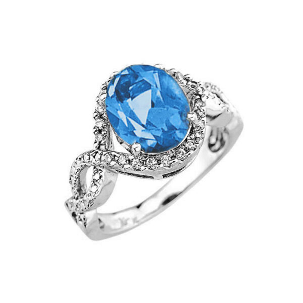 White Gold Blue Topaz And Diamond Infinity Engagement Ring