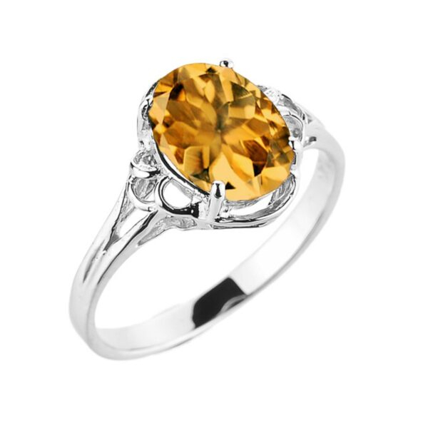 White Gold Genuine Citrine Gemstone Ring