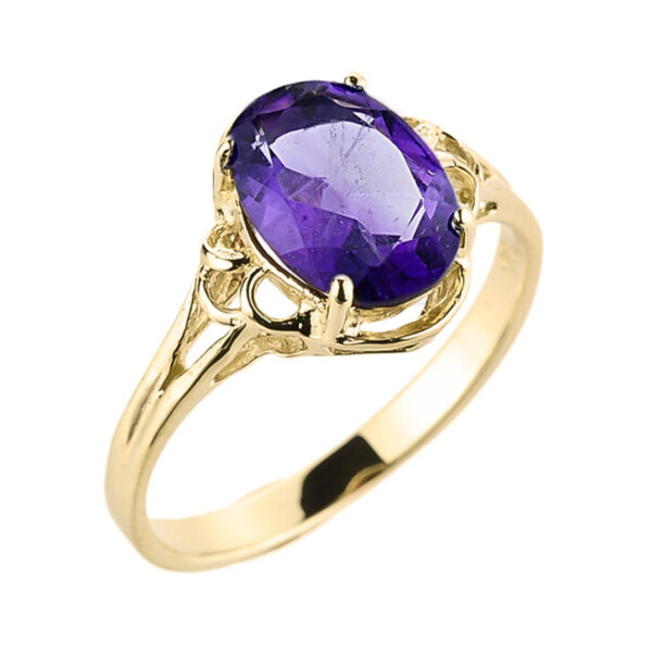 Yellow Gold Genuine Amethyst Gemstone Ring