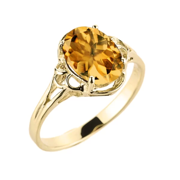 Yellow Gold Genuine Citrine Gemstone Ring