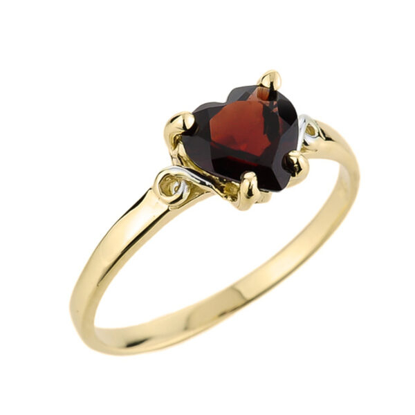 Ladies Heart Shaped Garnet Ring In Yellow Gold