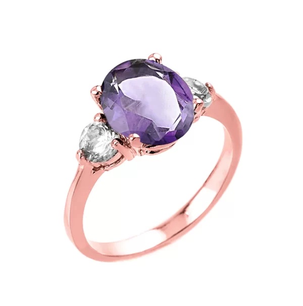 Rose Gold Alexandrite (Lca) And White Topaz Gemstone Engagement Ring