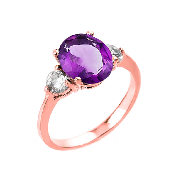 Rose Gold Genuine Amethyst And White Topaz Engagement Ring