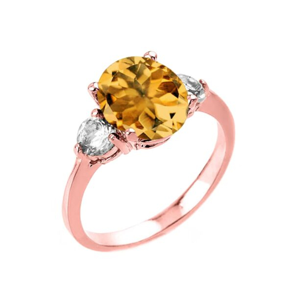 Rose Gold Genuine Citrine And White Topaz Gemstone Engagement Ring